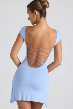 Oh Polly Tencel™ Modal Dresses^Modal Asymmetric Lace-Up A-Line Mini Dress in Sky Blue SkyBlue
