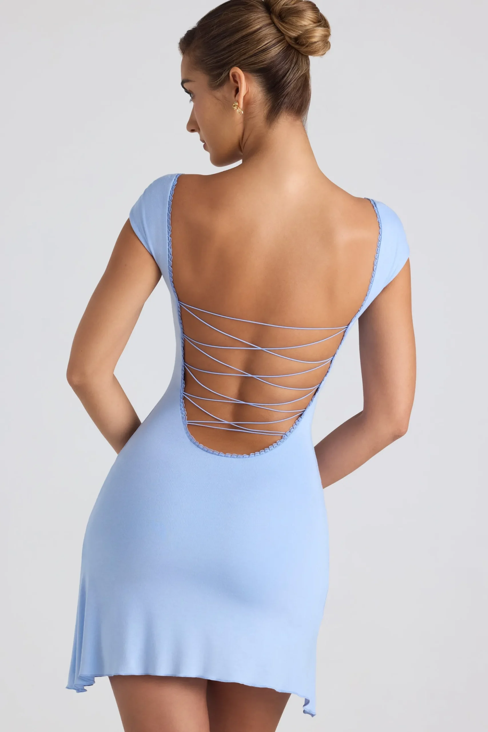 Oh Polly Tencel™ Modal Dresses^Modal Asymmetric Lace-Up A-Line Mini Dress in Sky Blue SkyBlue