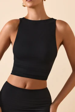 Oh Polly Tops^Modal Boat-Neck Tank Top in Black