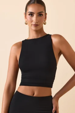 Oh Polly Tops^Modal Boat-Neck Tank Top in Black