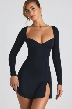 Oh Polly Women'S Clothing Sale - $65 And Under | Women'S Clothing Sale - $40 And Under^Modal Bow-Detail Sweetheart-Neck A-Line Mini Dress in Black