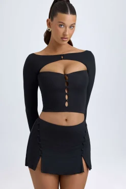 Oh Polly Skirts & Skorts | Bottoms^Modal Button-Detail Low-Rise Mini Skirt in Black