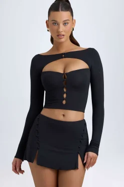 Oh Polly Tops^Modal Cut-Out Button-Detail Top in Black