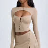 Oh Polly Tops^Modal Cut-Out Button-Detail Top in Taupe
