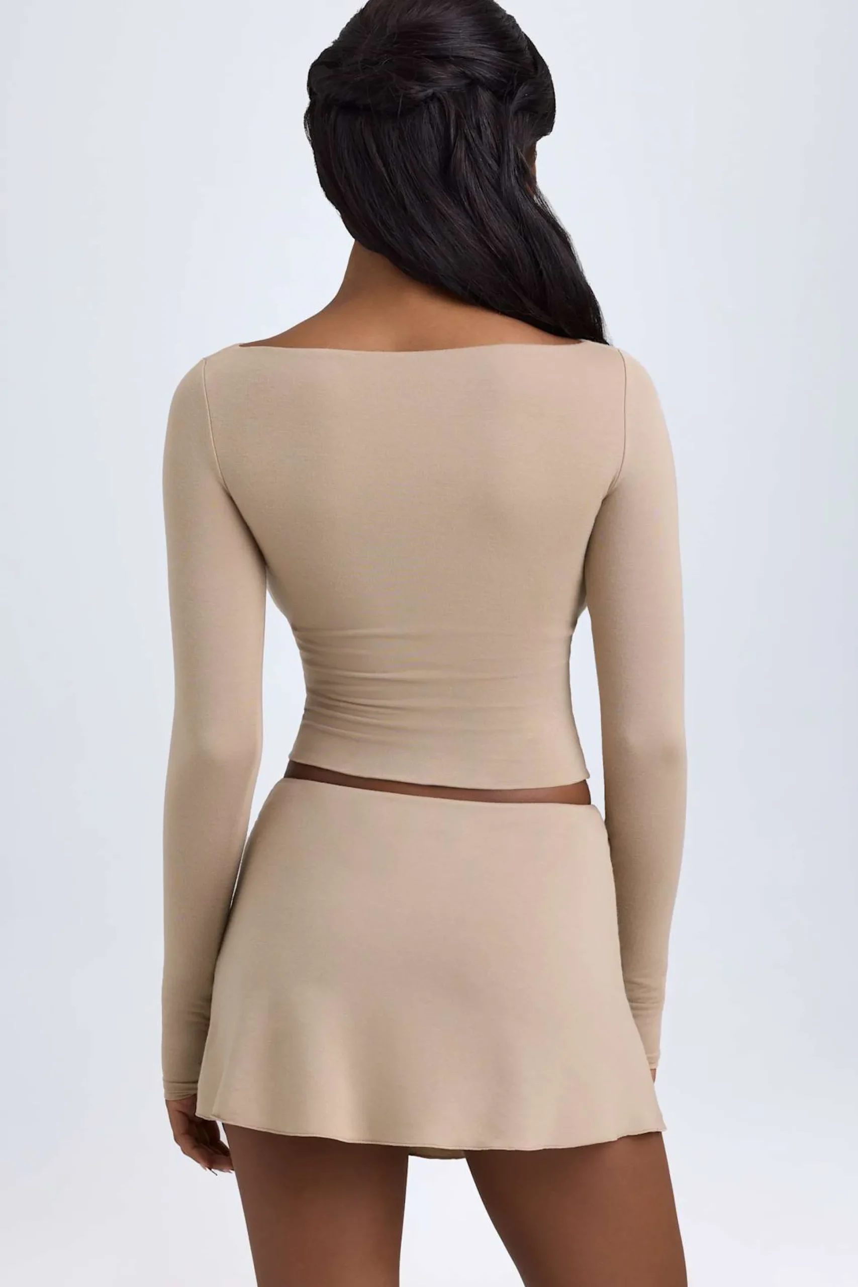 Oh Polly Tops^Modal Cut-Out Button-Detail Top in Taupe