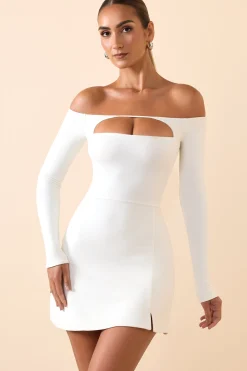 Oh Polly Co-Ords^Modal Cut-Out Off-Shoulder A-Line Mini Dress in White