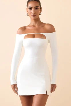 Oh Polly Co-Ords^Modal Cut-Out Off-Shoulder A-Line Mini Dress in White