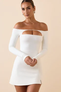 Oh Polly Co-Ords^Modal Cut-Out Off-Shoulder A-Line Mini Dress in White