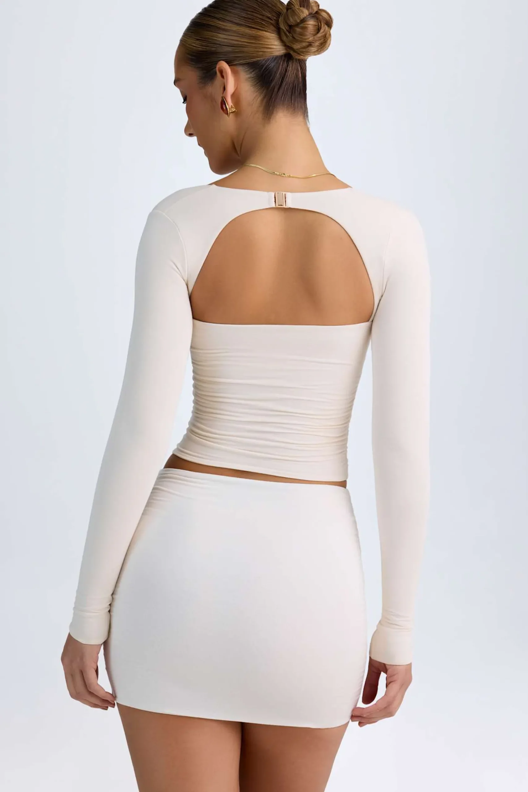 Oh Polly Tops^Modal Halterneck Ruched Top in Ivory