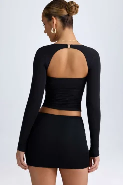 Oh Polly Tops^Modal Halterneck Ruched Top in Black