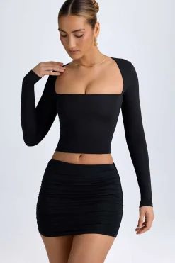 Oh Polly Tops^Modal Halterneck Ruched Top in Black