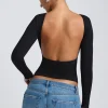 Oh Polly Co-Ords | Tops^Modal High Neck Long Sleeve Open Back Top in Black