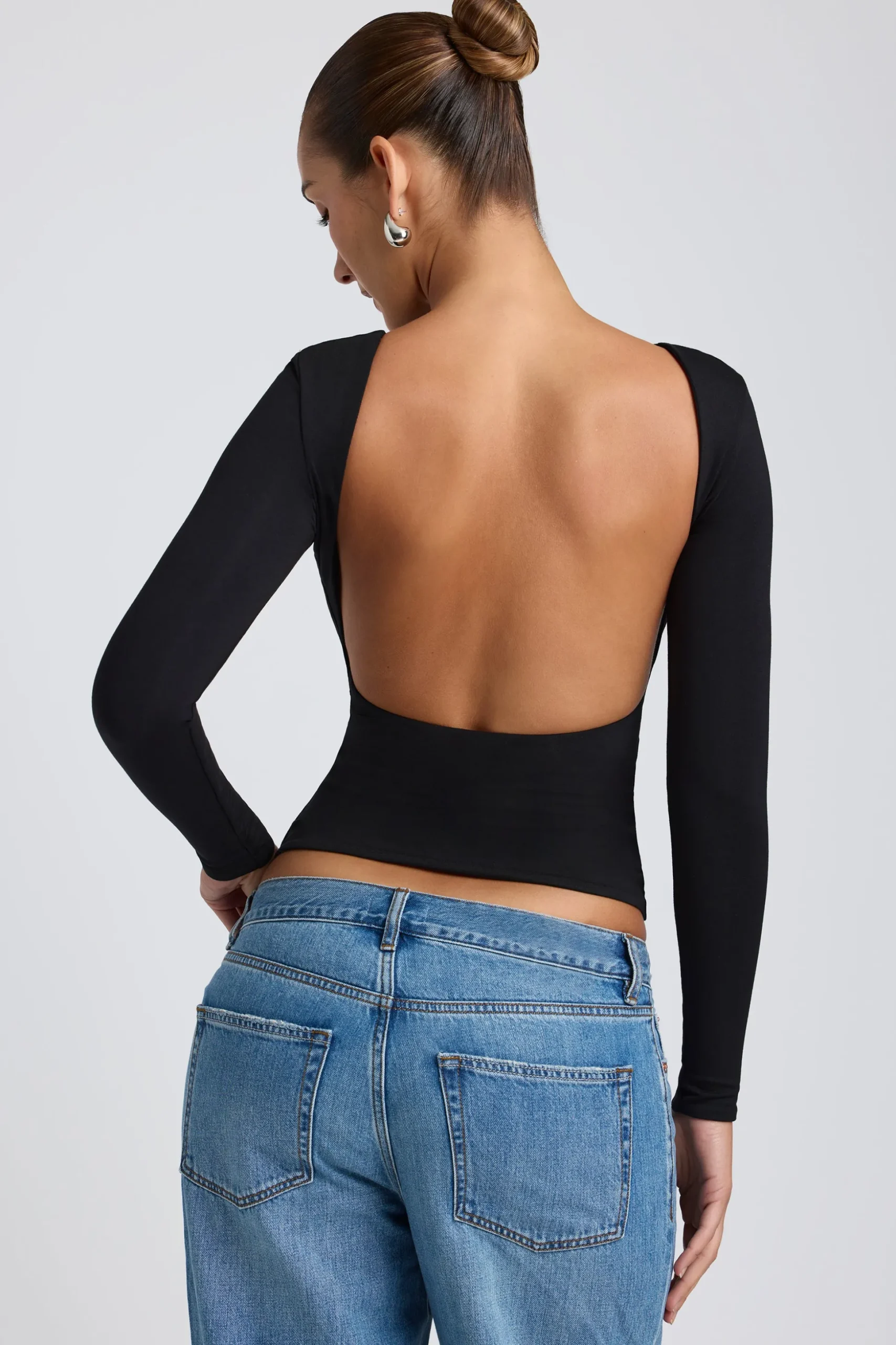 Oh Polly Co-Ords | Tops^Modal High Neck Long Sleeve Open Back Top in Black