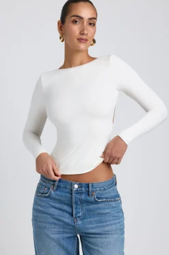Oh Polly Co-Ords | Tops^Modal High Neck Long Sleeve Open Back Top in White