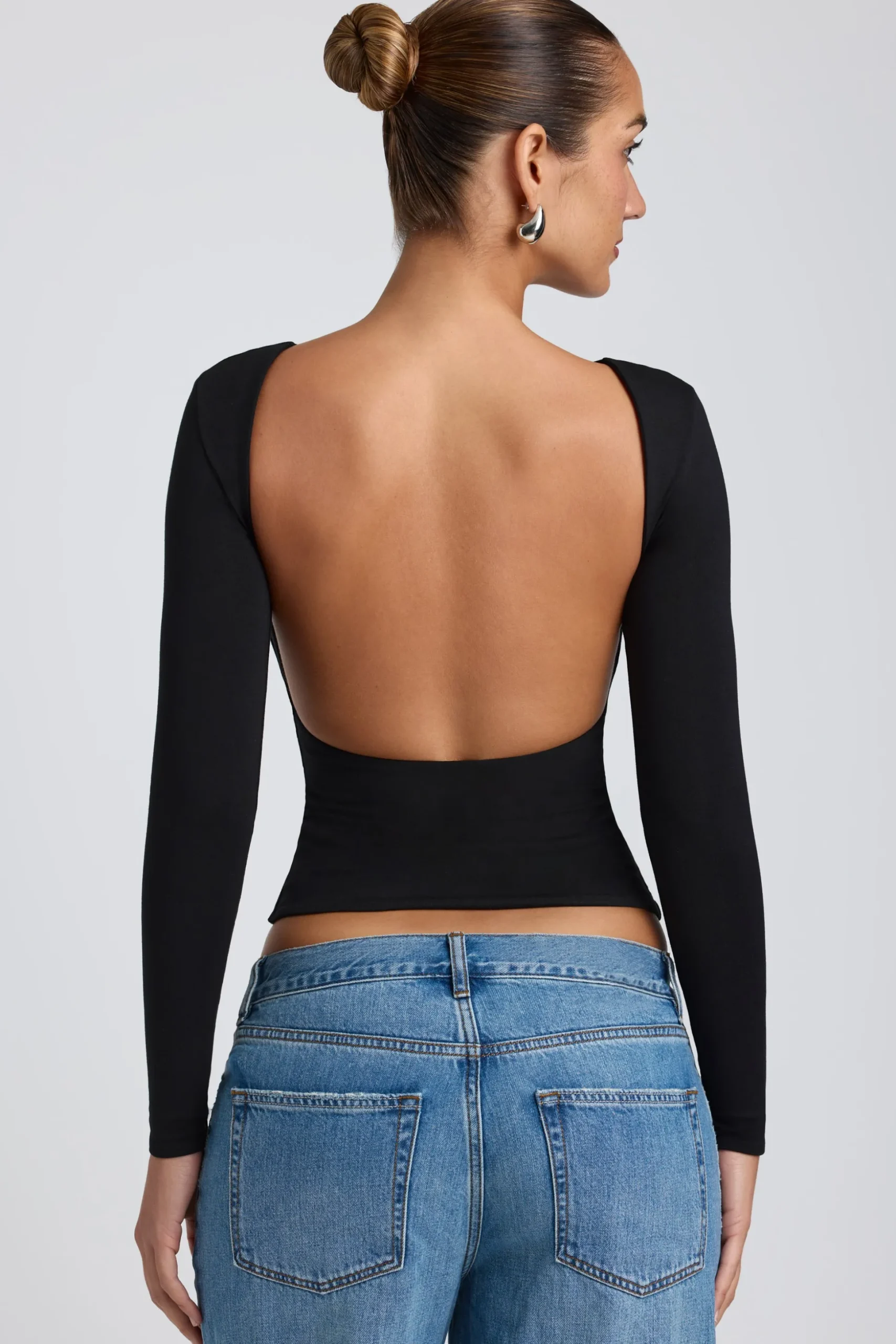 Oh Polly Co-Ords | Tops^Modal High Neck Long Sleeve Open Back Top in Black