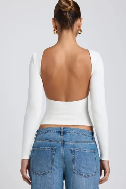 Oh Polly Co-Ords | Tops^Modal High Neck Long Sleeve Open Back Top in White