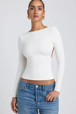 Oh Polly Co-Ords | Tops^Modal High Neck Long Sleeve Open Back Top in White
