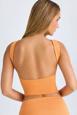 Oh Polly Co-Ords | Tops^Modal High-Neck Open-Back Crop Top in Sunset Orange