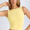 Oh Polly Co-Ords | Tops^Modal High-Neck Open-Back Crop Top in Lemon Sherbet