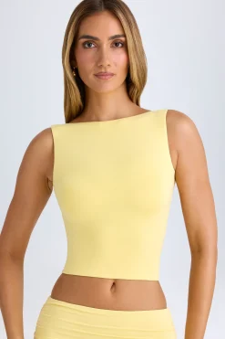 Oh Polly Co-Ords | Tops^Modal High-Neck Open-Back Crop Top in Lemon Sherbet