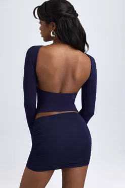 Oh Polly Tops^Modal High-Neck Open-Back Top in True Navy TrueNavy