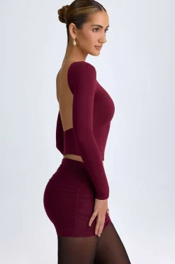 Oh Polly Tops^Modal High-Neck Open-Back Top in Wine Red WineRed