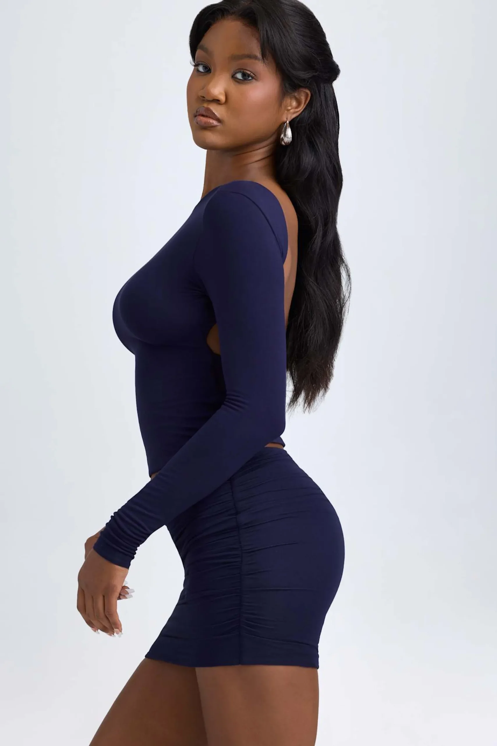 Oh Polly Tops^Modal High-Neck Open-Back Top in True Navy TrueNavy