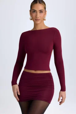Oh Polly Tops^Modal High-Neck Open-Back Top in Wine Red WineRed