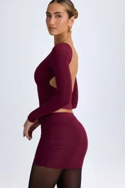 Oh Polly Tops^Modal High-Neck Open-Back Top in Wine Red WineRed