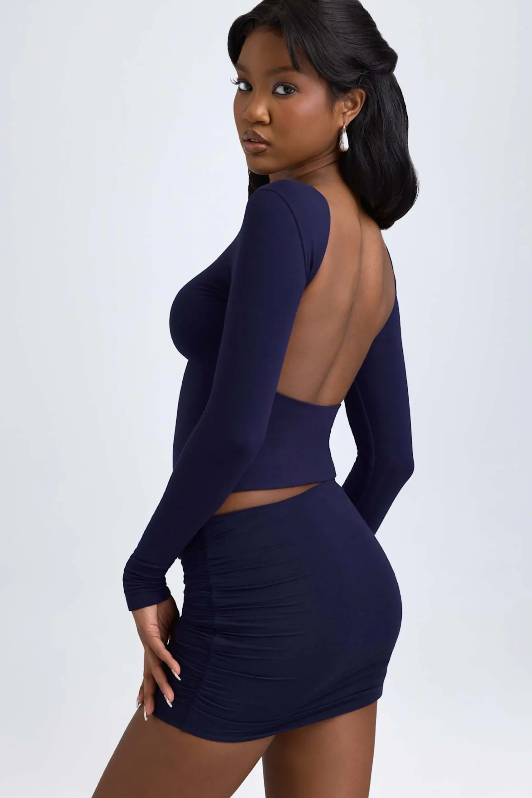 Oh Polly Tops^Modal High-Neck Open-Back Top in True Navy TrueNavy