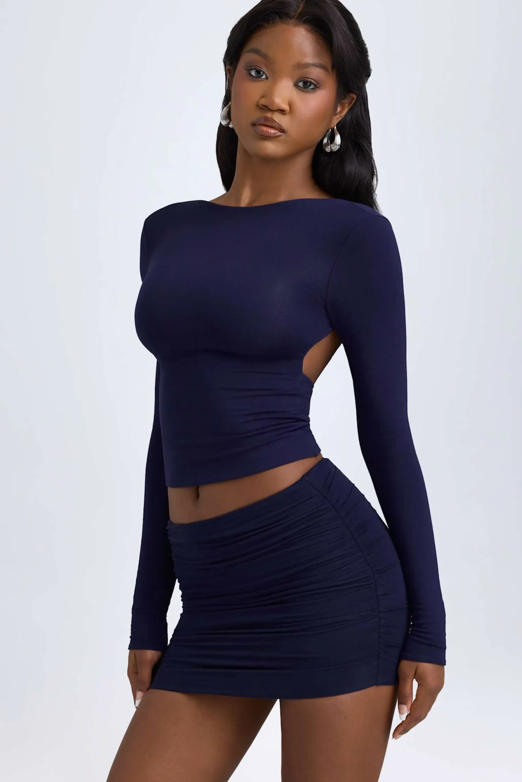 Oh Polly Tops^Modal High-Neck Open-Back Top in True Navy TrueNavy