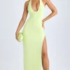 Oh Polly Wedding Guest^Modal High-Split Halterneck Maxi Dress in Matcha Green