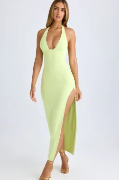 Oh Polly Wedding Guest^Modal High-Split Halterneck Maxi Dress in Matcha Green