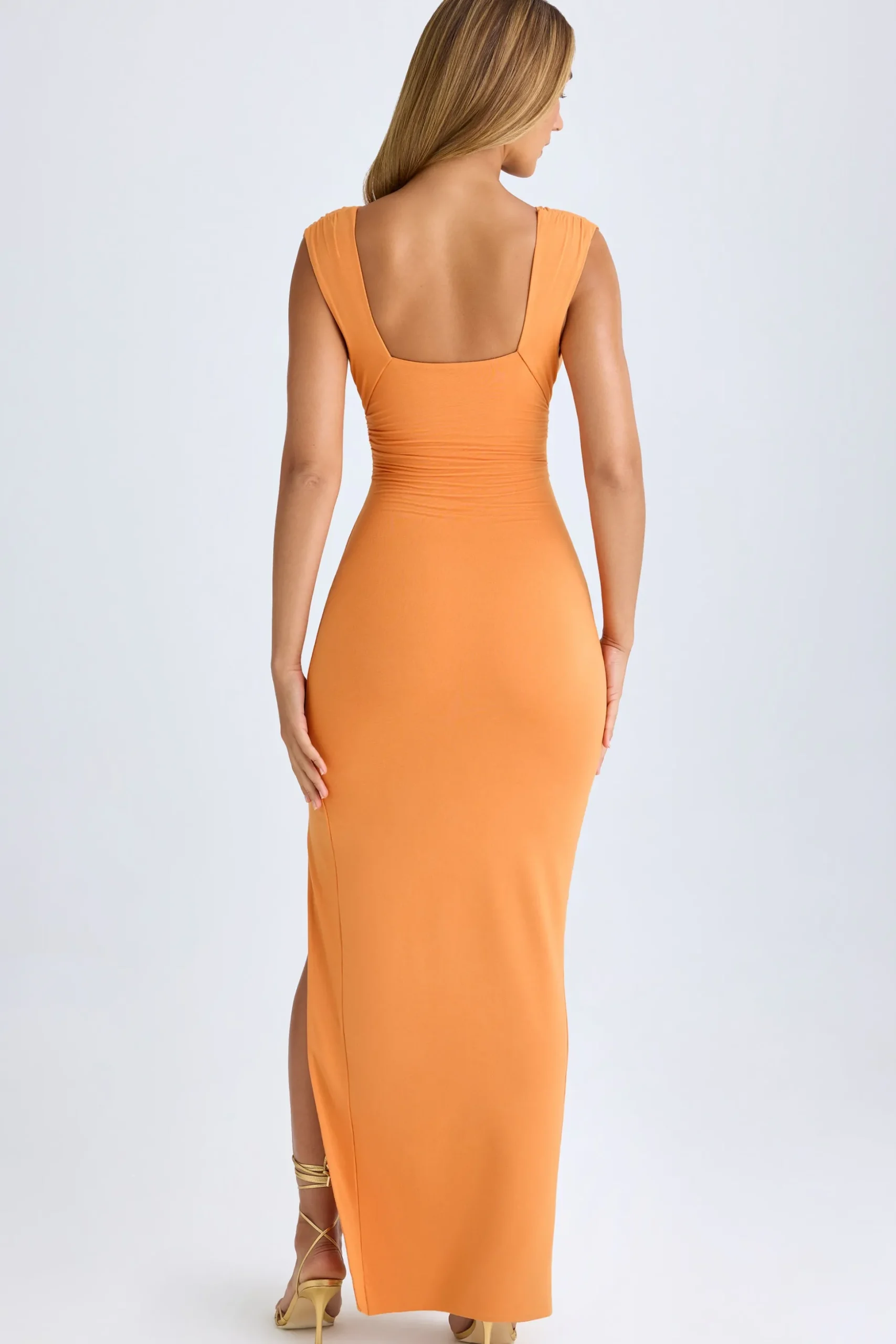 Oh Polly Wedding Guest^Modal High-Split Plunge-Neck Maxi Dress in Sunset Orange