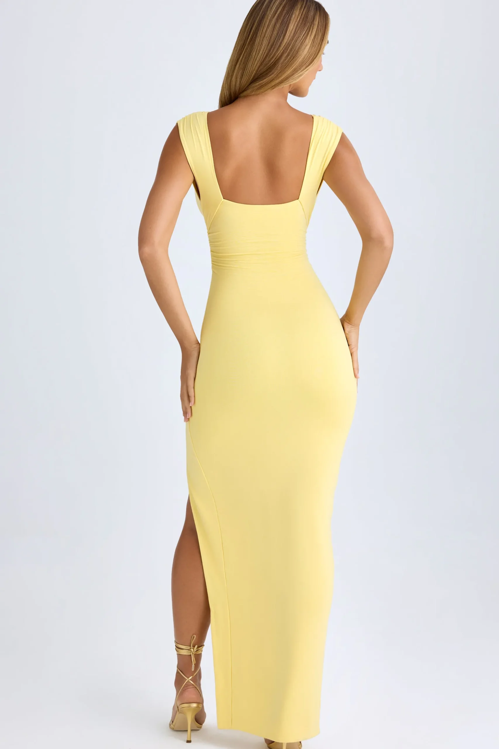 Oh Polly Wedding Guest^Modal High-Split Plunge-Neck Maxi Dress in Lemon Sherbet