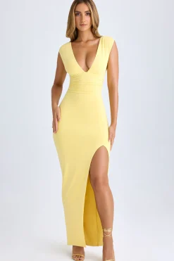 Oh Polly Wedding Guest^Modal High-Split Plunge-Neck Maxi Dress in Lemon Sherbet
