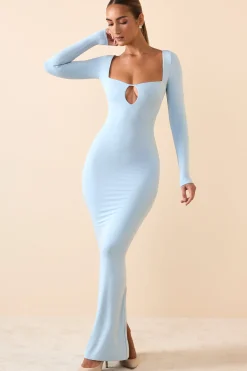 Oh Polly Fall Outfits^Modal Keyhole Cut-Out Maxi Dress in Ice Blue IceBlue