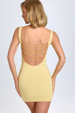 Oh Polly Tencel™ Modal Dresses^Modal Lace-Trim Bodycon Mini Dress in Pastel Yellow PastelYellow
