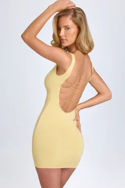 Oh Polly Tencel™ Modal Dresses^Modal Lace-Trim Bodycon Mini Dress in Pastel Yellow PastelYellow