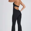 Oh Polly Jumpsuits & Unitards^Modal Lace-Trim Cut-Out Flared Jumpsuit in Black