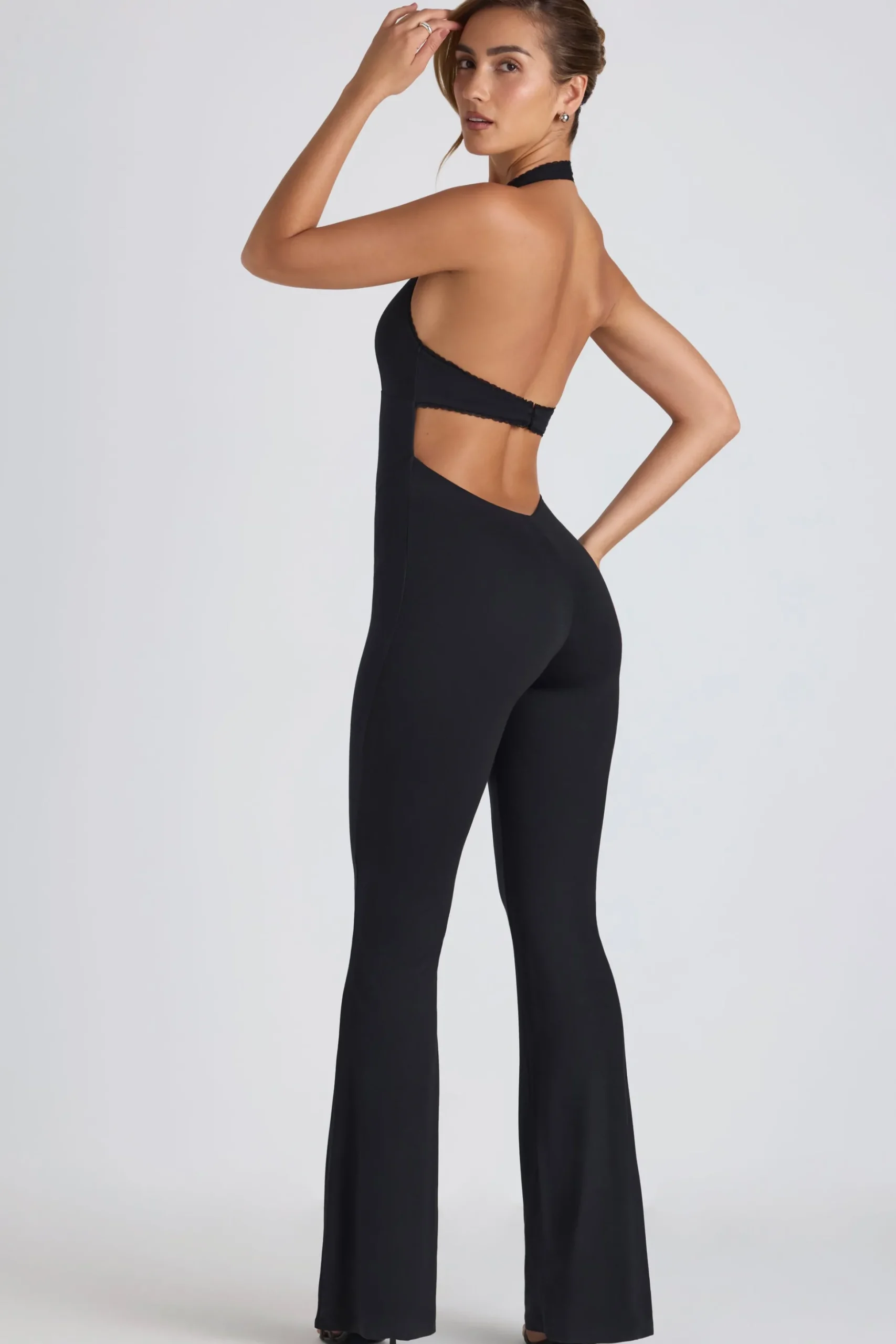 Oh Polly Jumpsuits & Unitards^Modal Lace-Trim Cut-Out Flared Jumpsuit in Black