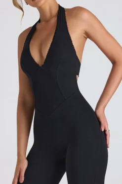 Oh Polly Jumpsuits & Unitards^Modal Lace-Trim Cut-Out Flared Jumpsuit in Black