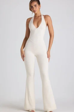 Oh Polly Jumpsuits & Unitards^Modal Lace-Trim Cut-Out Flared Jumpsuit in Ivory