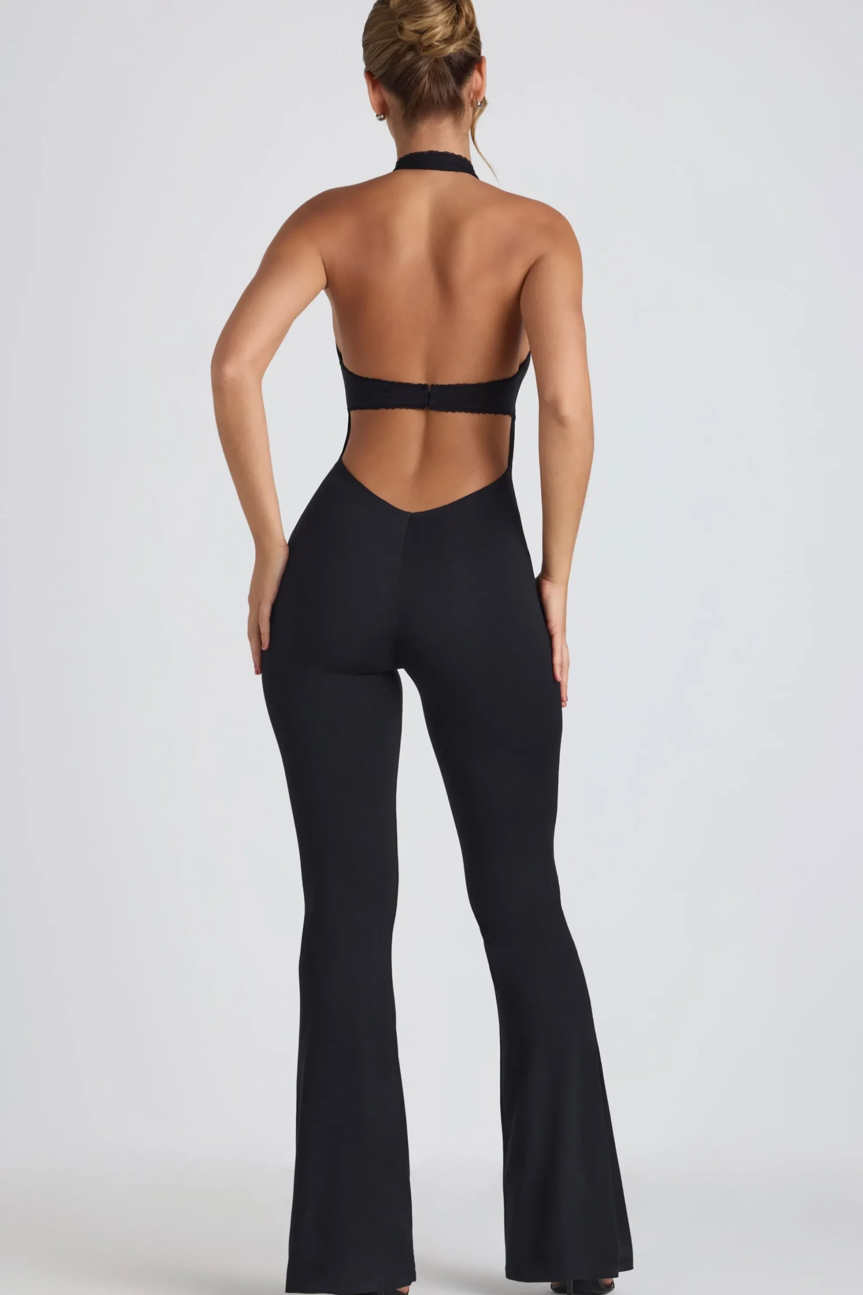 Oh Polly Jumpsuits & Unitards^Modal Lace-Trim Cut-Out Flared Jumpsuit in Black