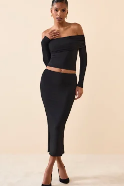 Oh Polly Skirts & Skorts | Bottoms^Modal Mid-Rise Midaxi Skirt in Black