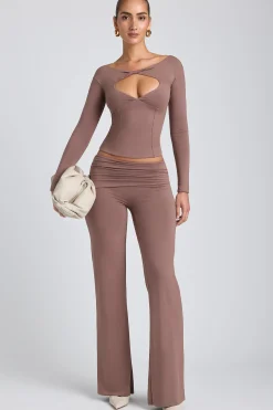 Oh Polly Bottoms | Co-Ords^Modal Mid-Rise Straight-Leg Trousers in Taupe