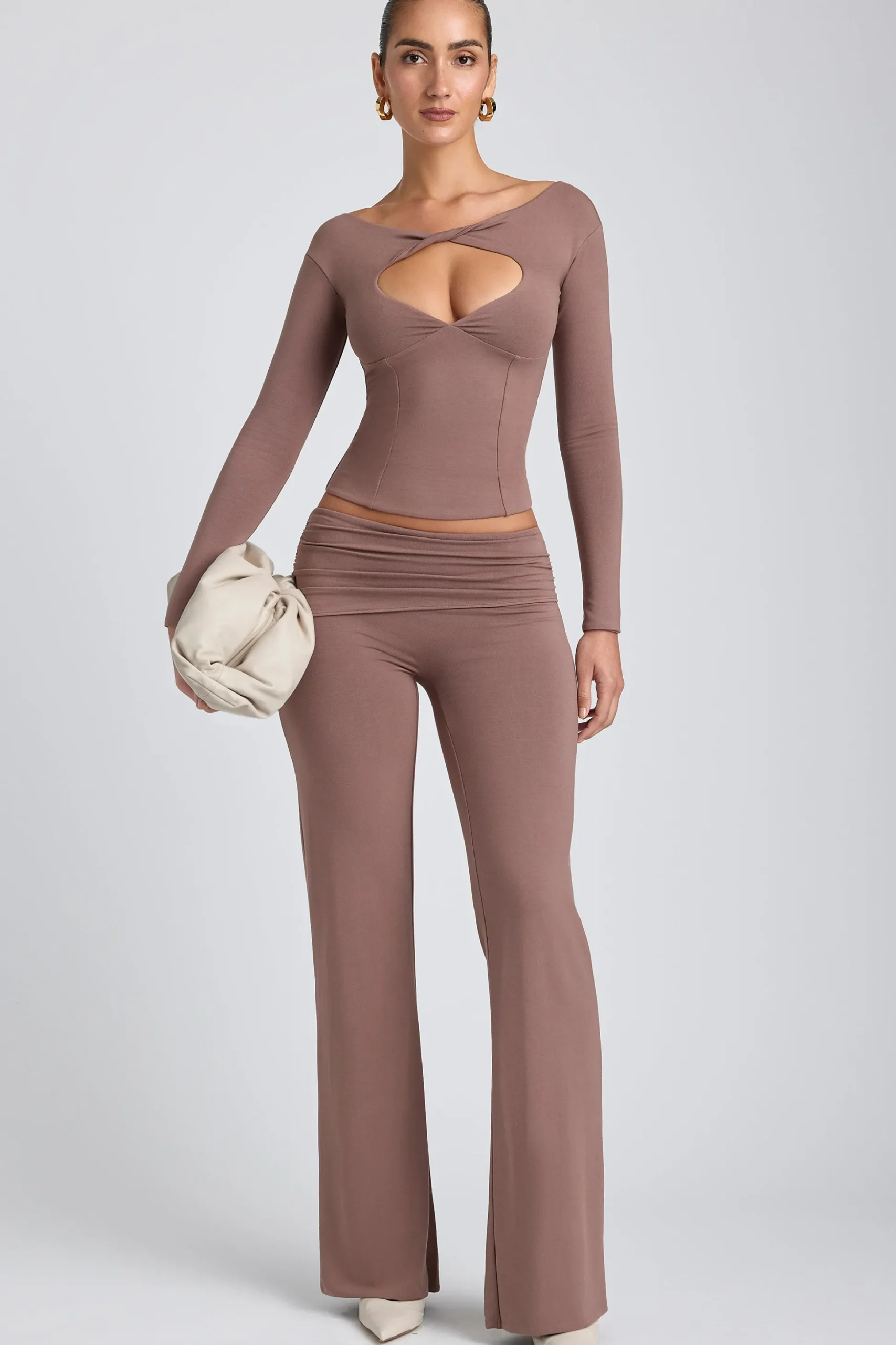 Oh Polly Bottoms | Co-Ords^Modal Mid-Rise Straight-Leg Trousers in Taupe