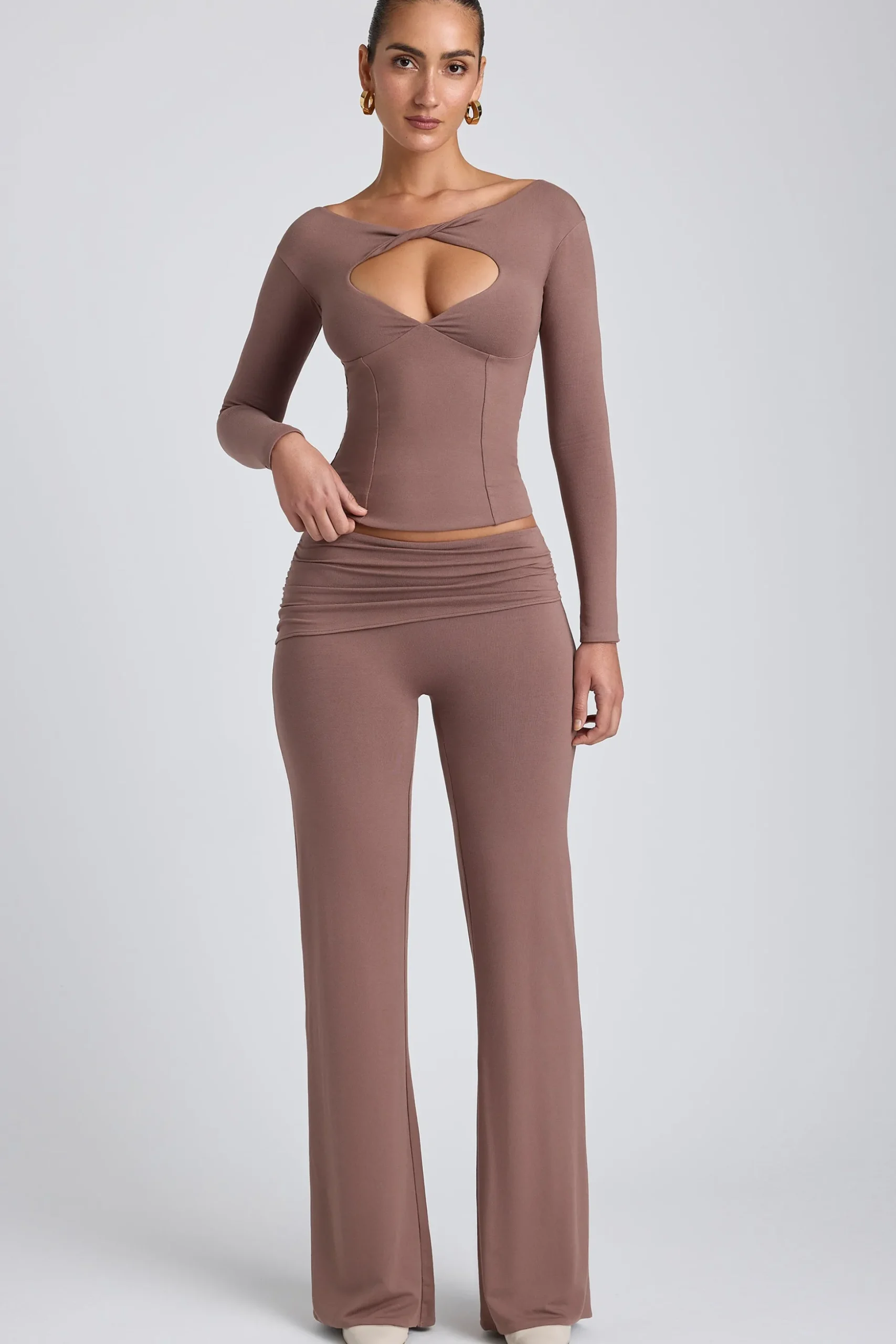 Oh Polly Bottoms | Co-Ords^Modal Mid-Rise Straight-Leg Trousers in Taupe