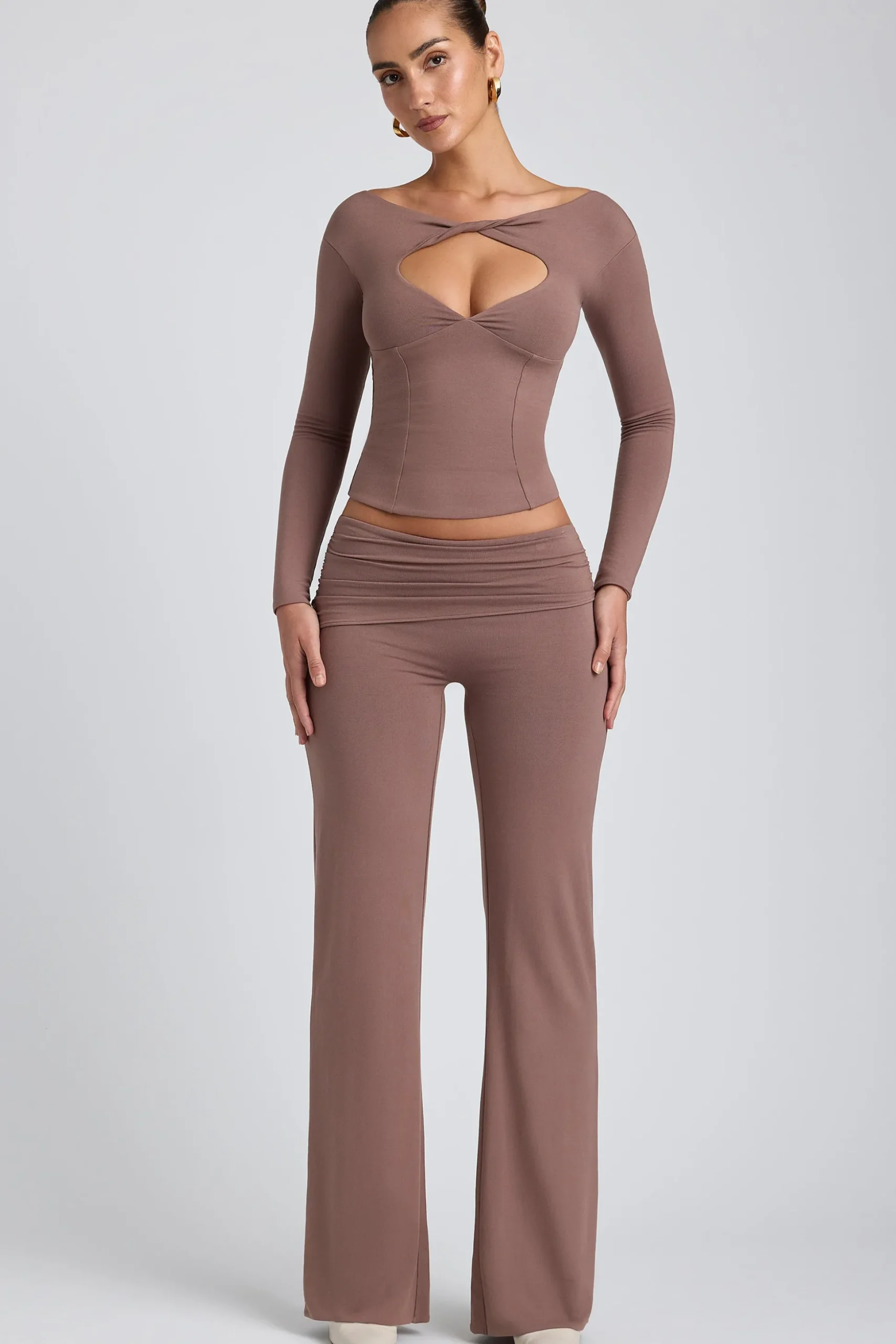 Oh Polly Bottoms | Co-Ords^Modal Mid-Rise Straight-Leg Trousers in Taupe