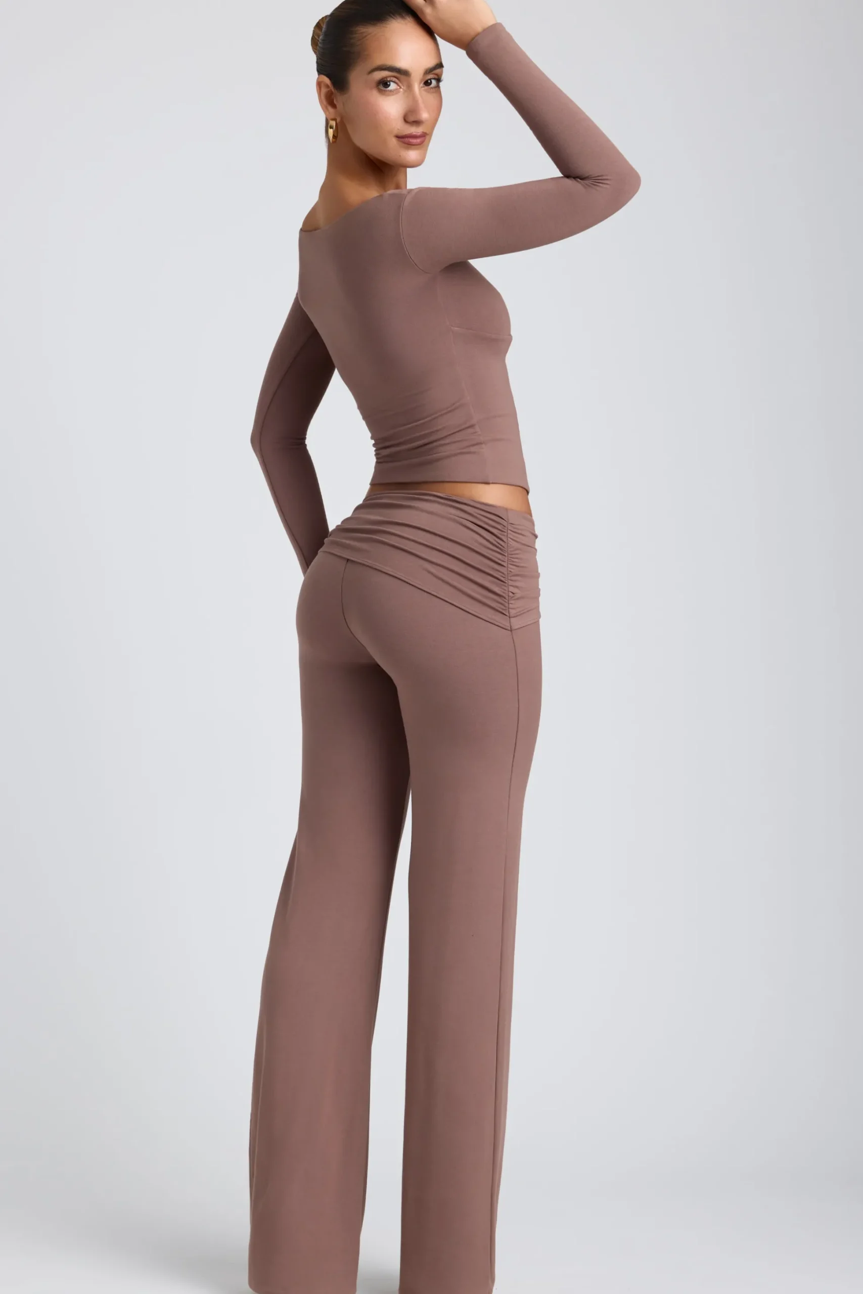 Oh Polly Bottoms | Co-Ords^Modal Mid-Rise Straight-Leg Trousers in Taupe